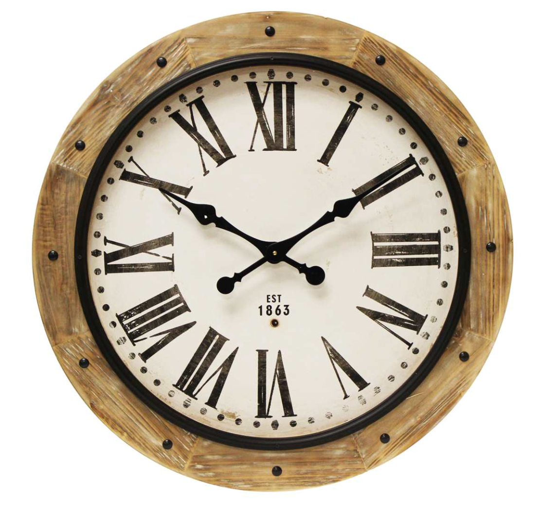 29" White Wall Clock w/ Wood ET2308