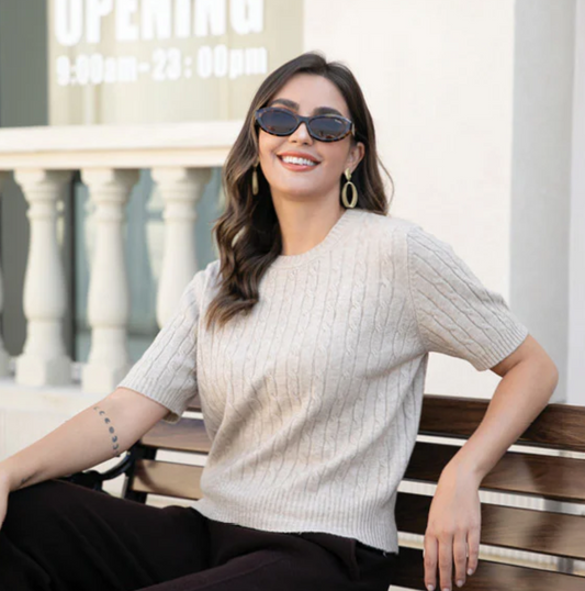 Cable Knit Top- VANILLA