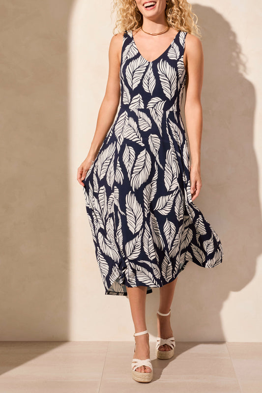 Printed Sleeveless High Low Dress-1677O-Indigo