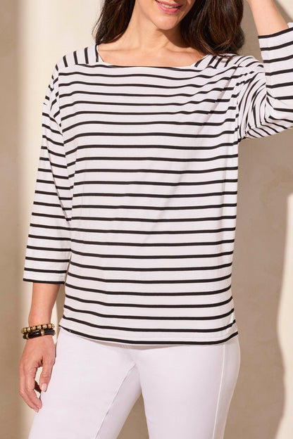 3/4 Sleeve Boat Neck Top 2088O-Jet Black