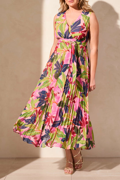 Sleeveless Plisee Dress w/Lining 899O - Teaberry