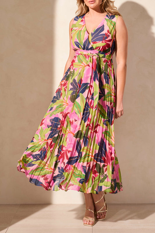 Sleeveless Plisee Dress w/Lining 899O - Teaberry