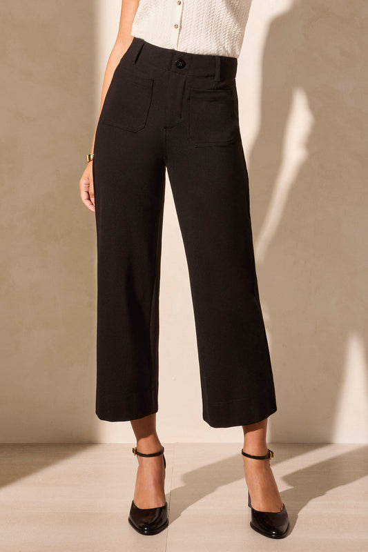 High Rise Fly Front Capri with Pockets 2221O-Black