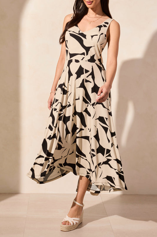 Printed Sleeveless High Low Dress-1677O-Safari