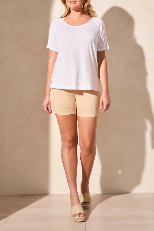 Short Sleeve Crew Neck Top 2052O-White