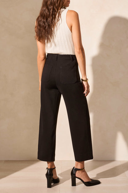 High Rise Fly Front Capri with Pockets 2221O-Black