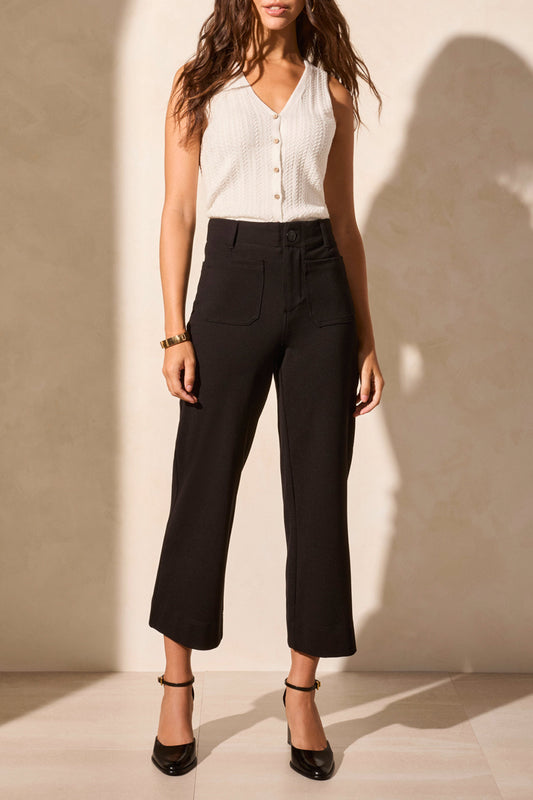 High Rise Fly Front Capri with Pockets 2221O-Black