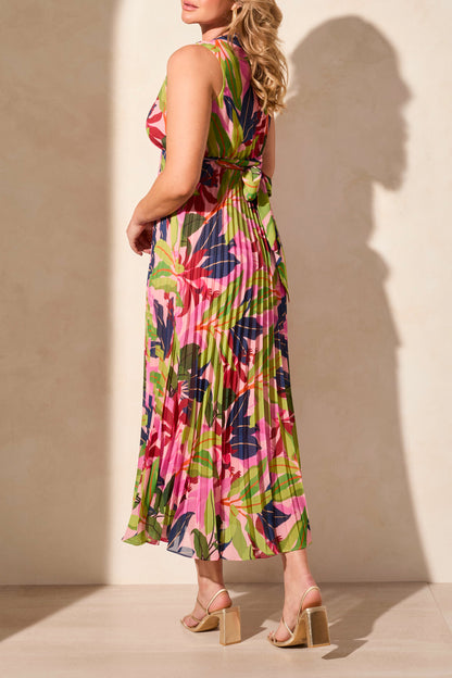Sleeveless Plisee Dress w/Lining 899O - Teaberry