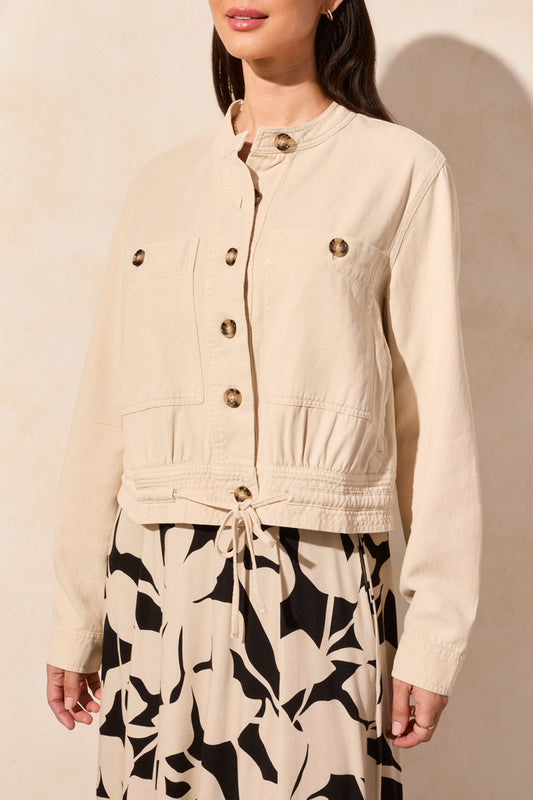Long Sleeve Button Front Jacket 2186O-French Oak