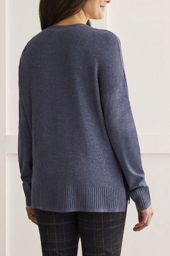 1491O-133L/S V NECK SWEATER W/SLITS-H.Sapphire