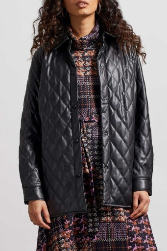 7956O-4876QUILTED SNAP FRONT PU JACKET-BLACK