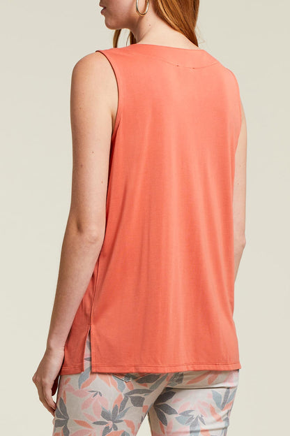 Sleeveless V Neck Top w/ Pleat - 1291O - Chili