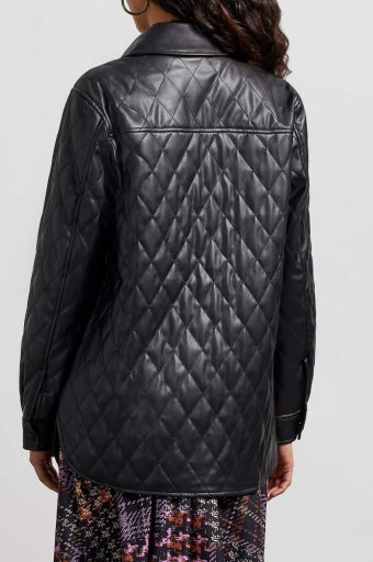 7956O-4876QUILTED SNAP FRONT PU JACKET-BLACK