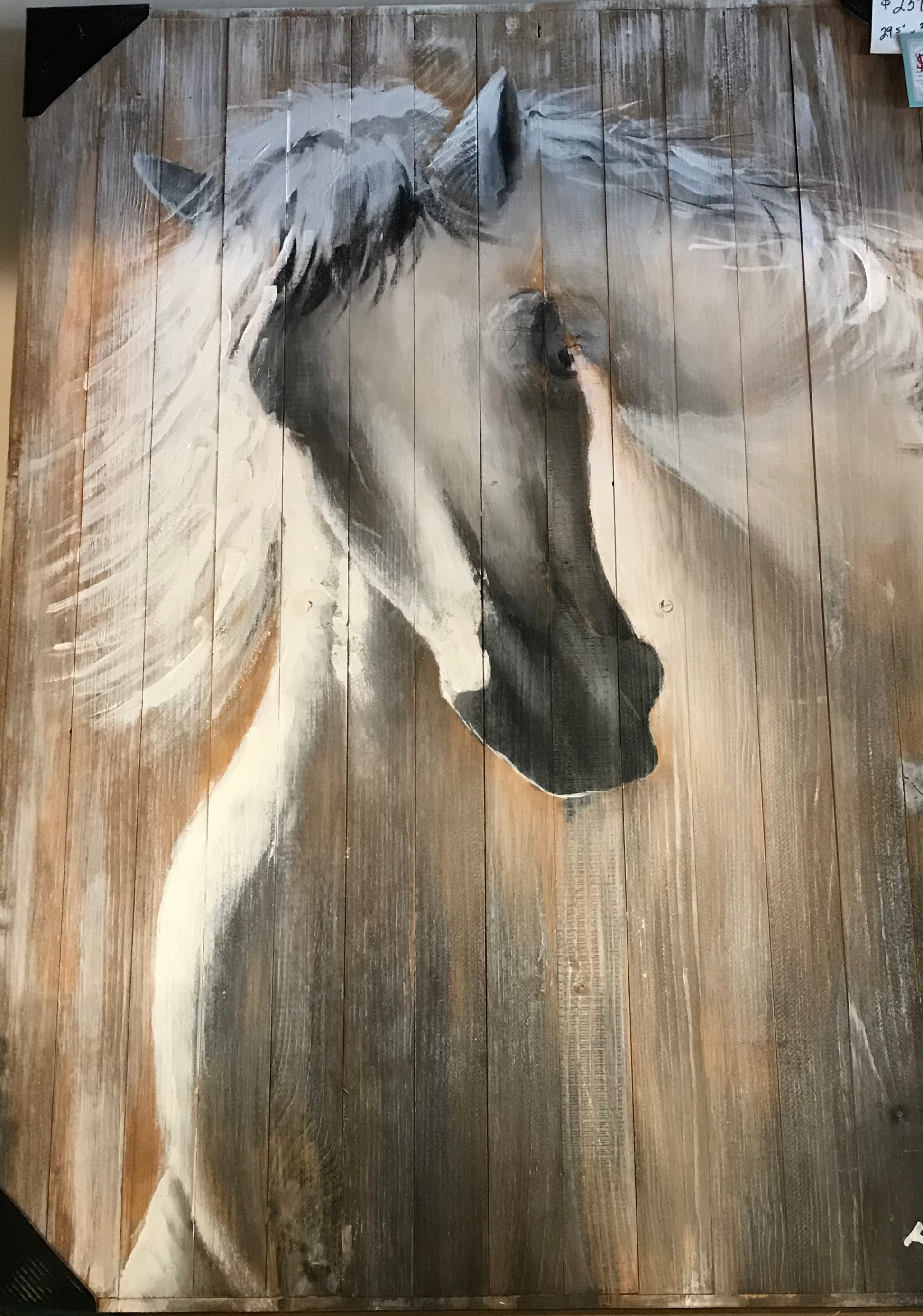 Horse (White) Painted On Wood 29.5 x 39.5