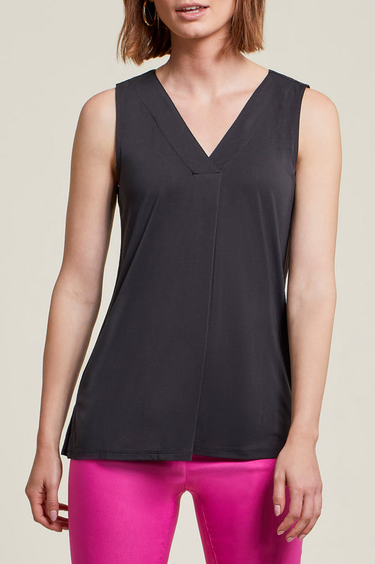 Sleeveless V Neck Top w/ Pleat - 1291O - Black