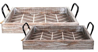 Wood Tray w/ iron handles  CBX758TL